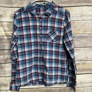 Prana Women's Medium Top Plaid Shirt Roll Tab Sleeves Organic Cotton Medium